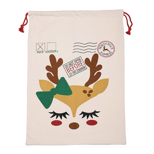 Personality Case&#x2122; 19&#x22; x 26&#x22; North Pole Express Nice Cotton Christmas Drawstring Bag